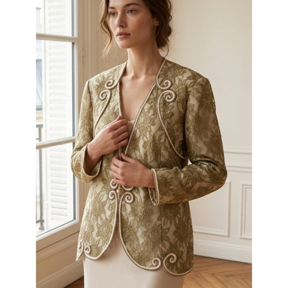 NWT Milano Ivory & Gold Metallic Lace Evening Jacket Size 24W